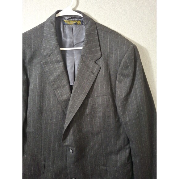 VTG Brooks Brothers Blazer Men 44L Chalk Stripe Made In USA Black Jacket 90s - Picture 2 of 11